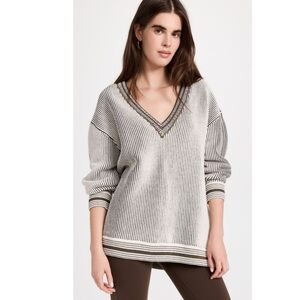 The Upside Nirvana Louie Sweater Varsity V-Neck White Black Green Size Small